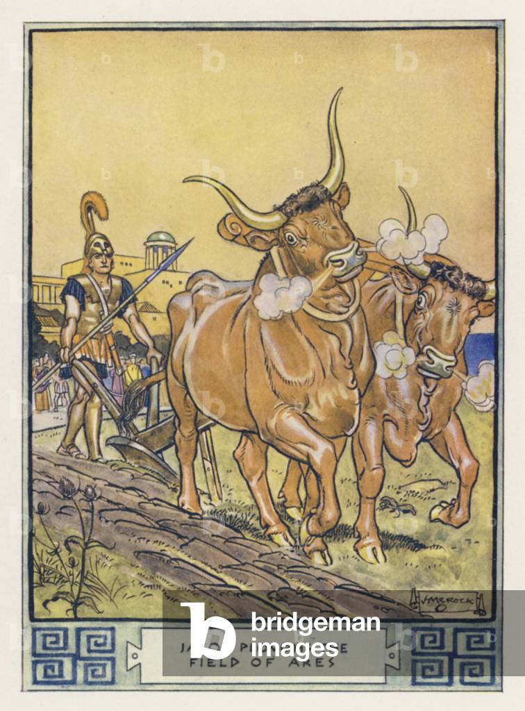 Image de Estampe représentant Jason laboure le champ d'Arès (lithographie en couleur) 1901 par Henry Matthew B