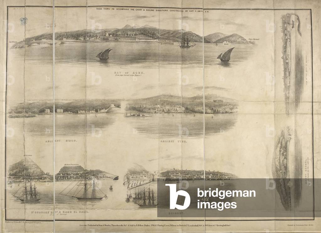 Illustrations of Lebanese ports and bays on the coastline. 19th century