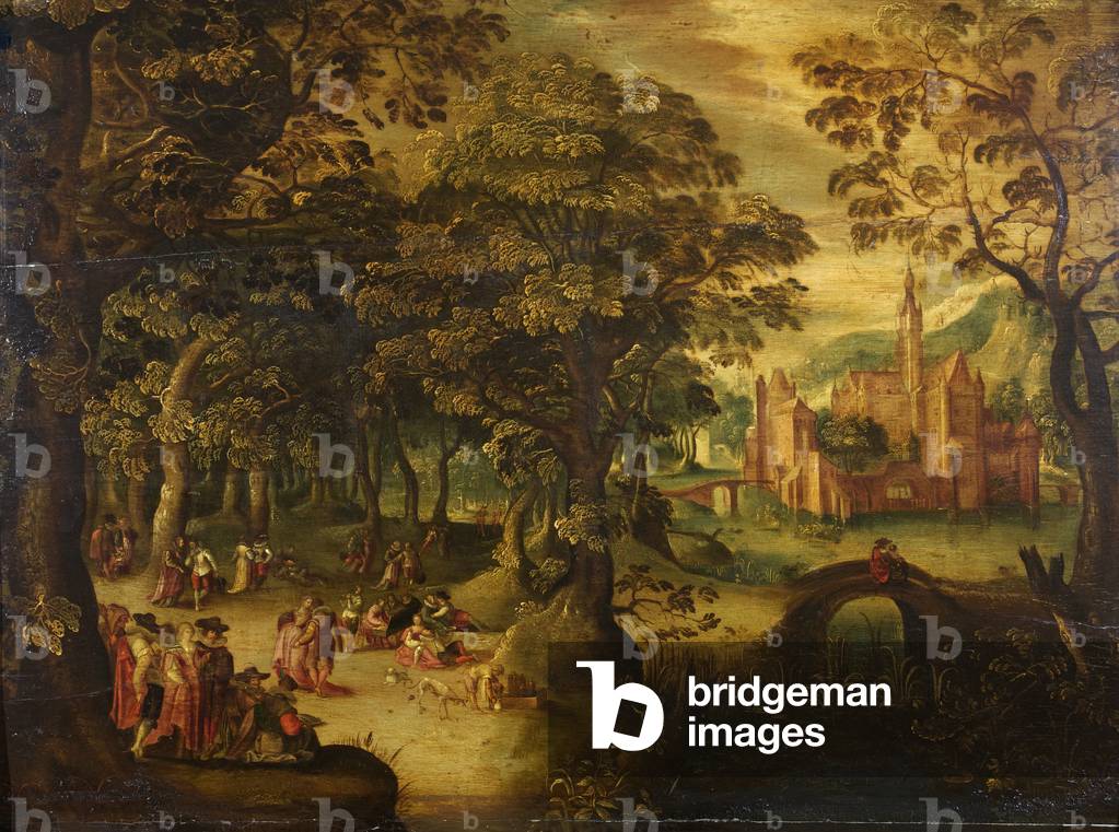 Paesaggio con una Fête Champêtre, c.1600 (olio su pannello)