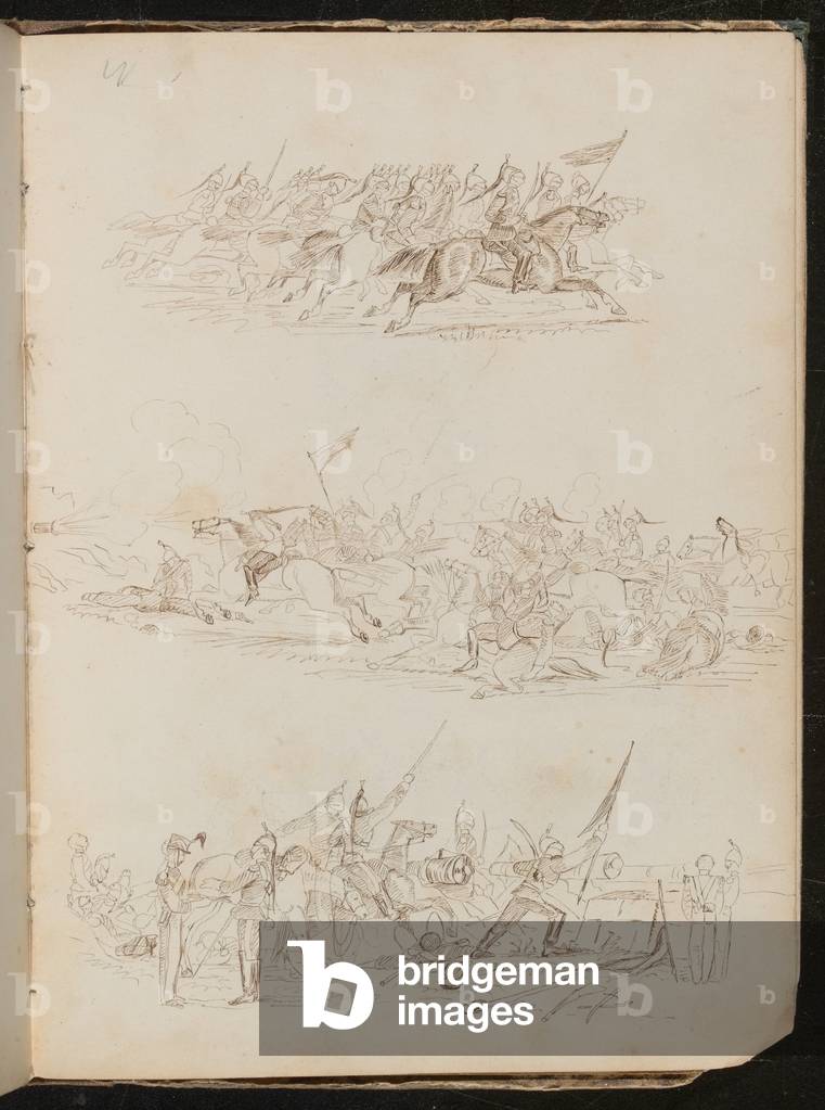 Immagine di Disegno "Tre studi sulle battaglie di cavalleria (penna e inchiostro)" 1860 di Lady Butler