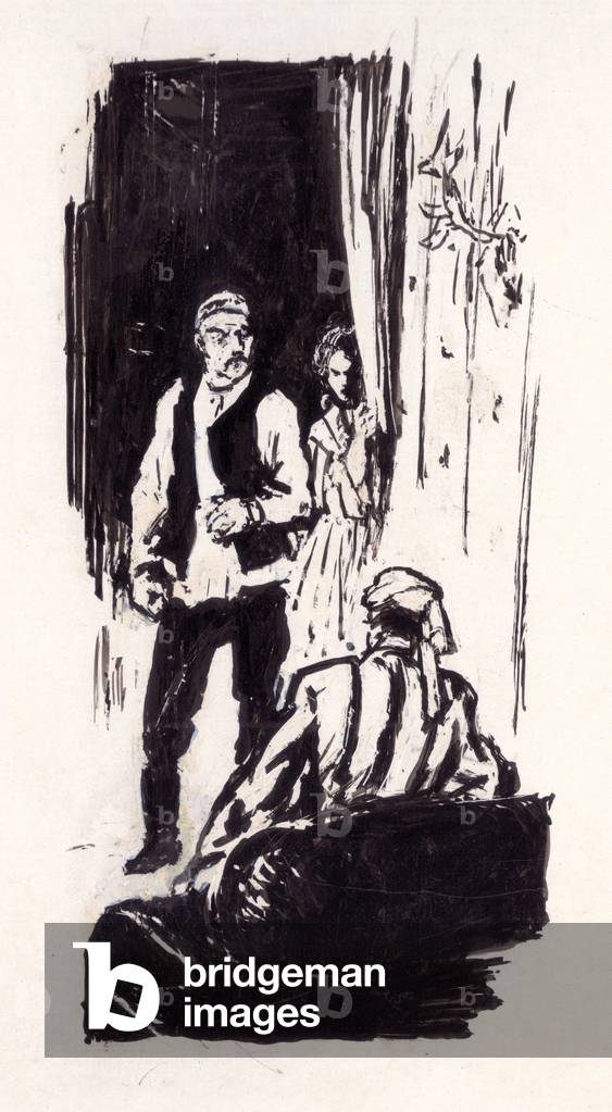 Illustration from "Inextinguishable Fire" by Abdurakhman Absalyamov, 1958 (Indian ink on paper)