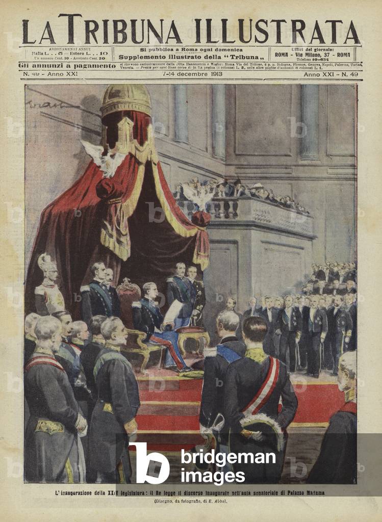 "König Victor Emmanuel III liest die Rede zur Eröffnung der neuen italienischen Legislaturperiode im Palazzo M
