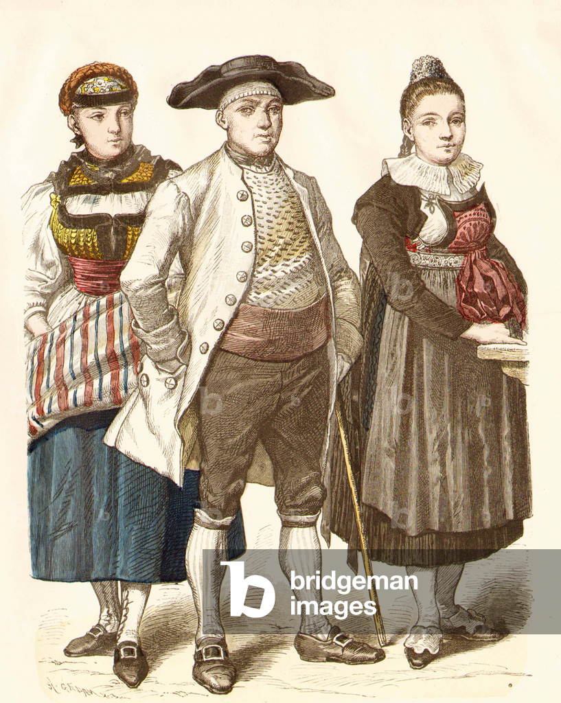 Bild von Gravur "Mode in der Schweiz" 1801 von Blanc Kunstverlag