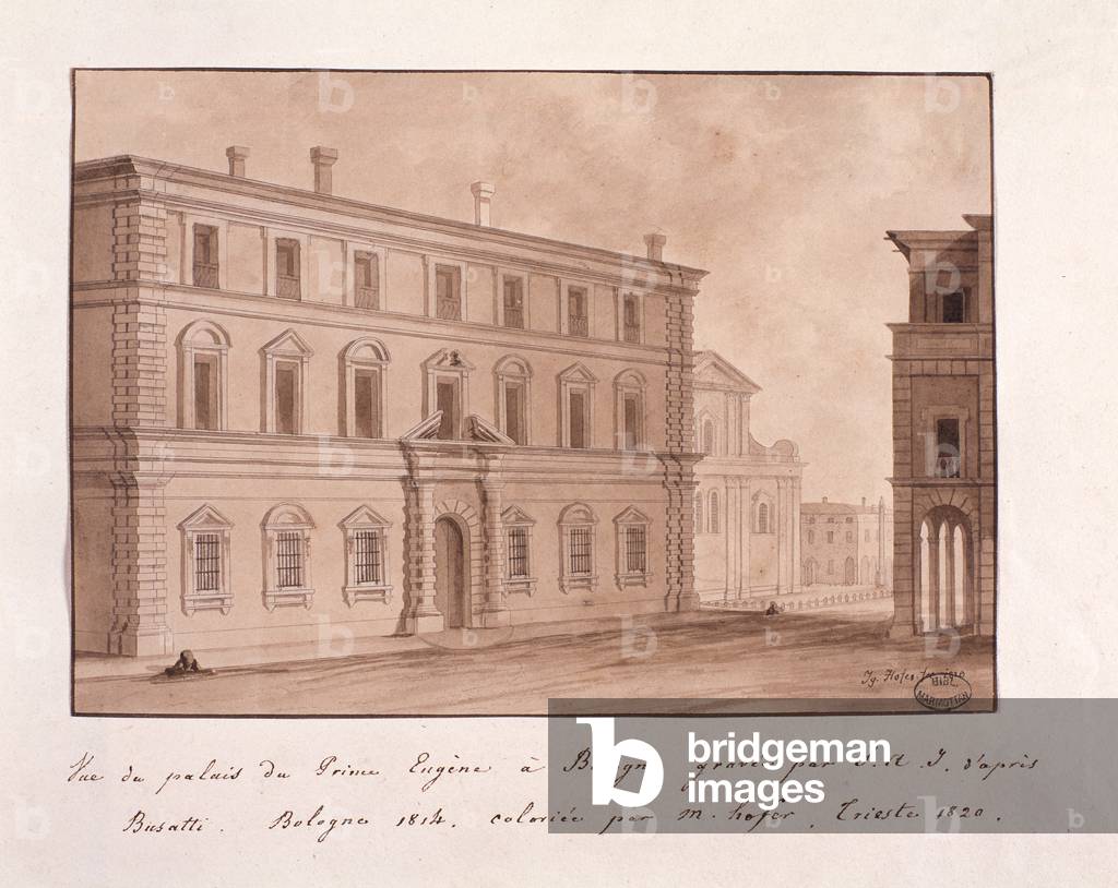 Image of Engraving depicting View of the Palace of Prince Eugene in Bologna 1801 by Italian Artist