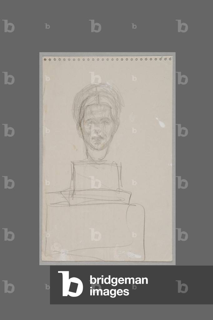 Bild von Zeichnung "Kopf von Simone de Beauvoir auf einer doppelten Basis", c.1946 von Alberto Giacometti, b/w