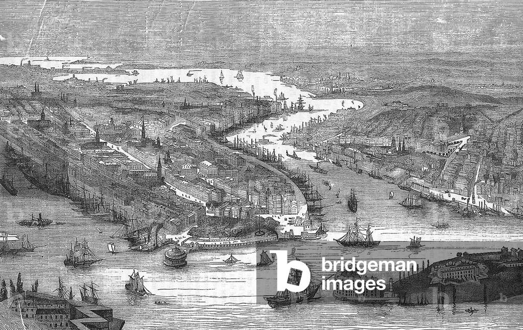 "New York am Anfang: Manhattan Insel mit Hudson Harlem und East River" 1801, b/w