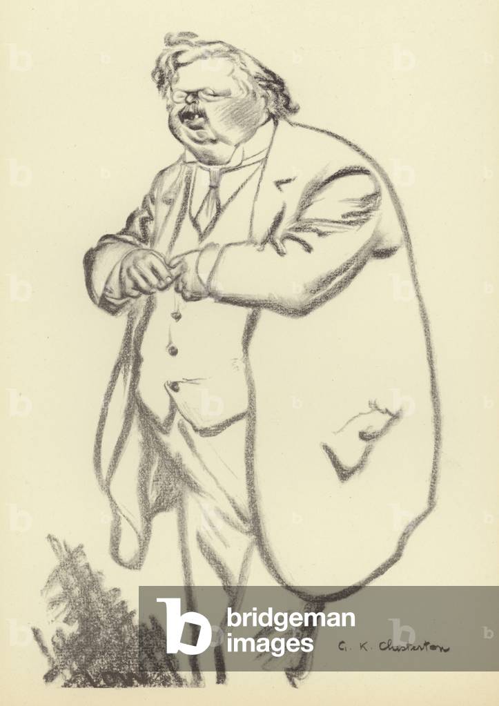 Image of Print depicting G K Chesterton (litho) by David Low, b/w