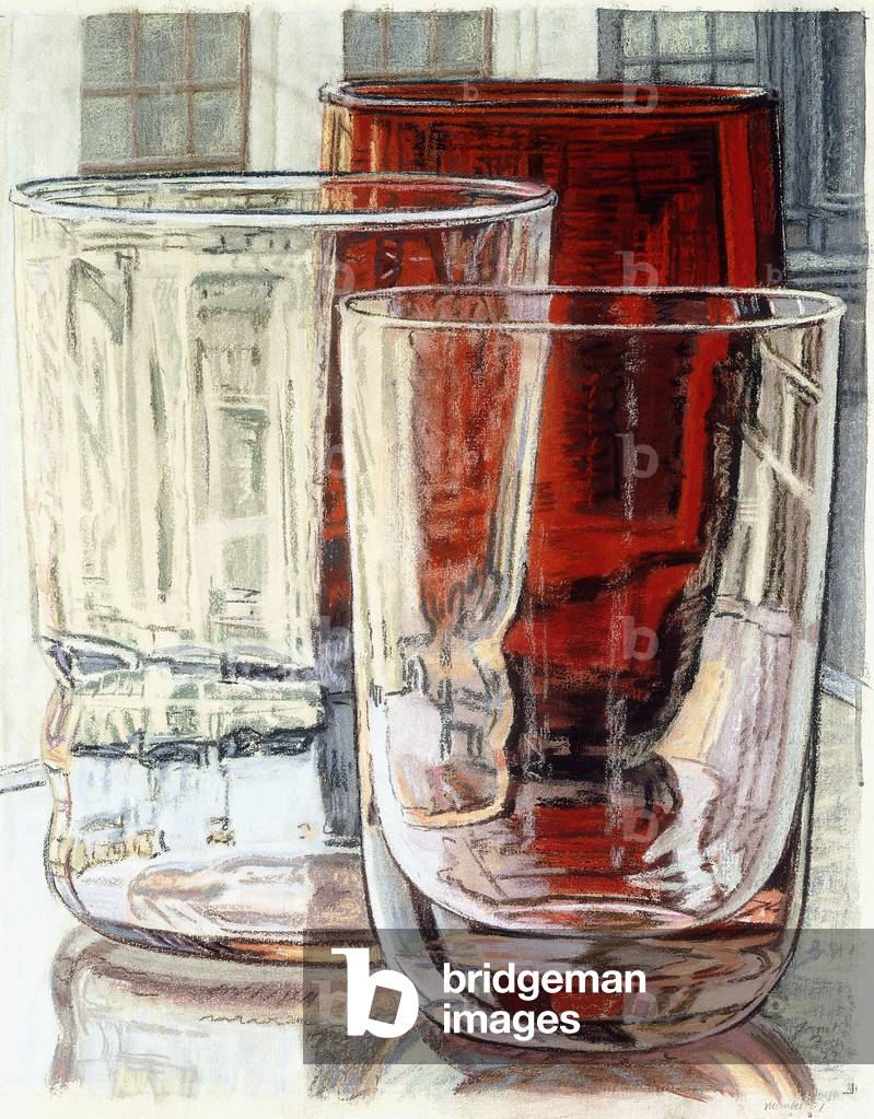 Occhiali rossi, 1977 (gessetti colorati su carta)