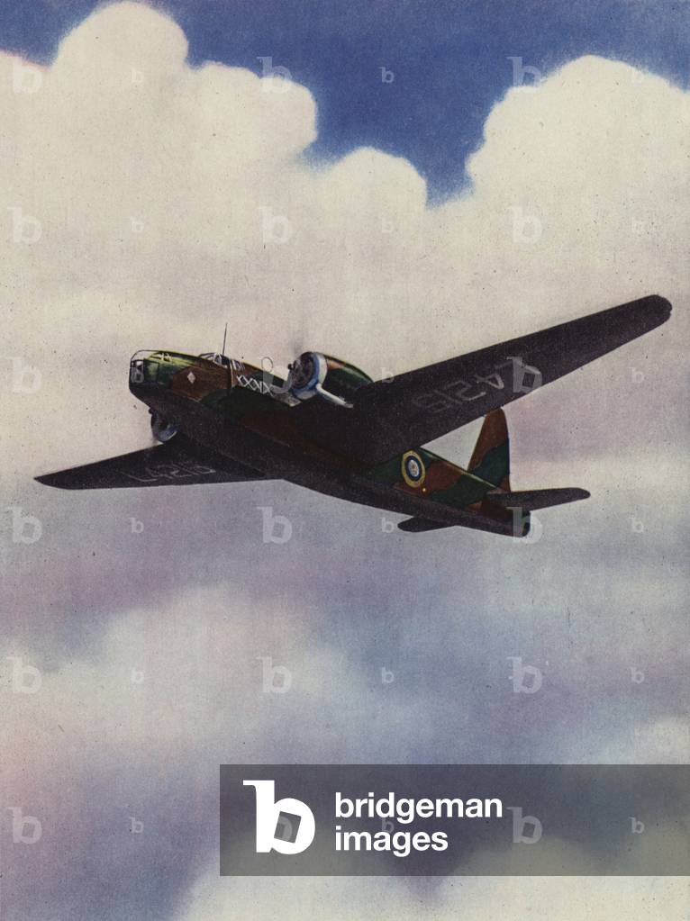 Ein Wellington Bomber hoch oben unter den Wolken (Farbe litho)