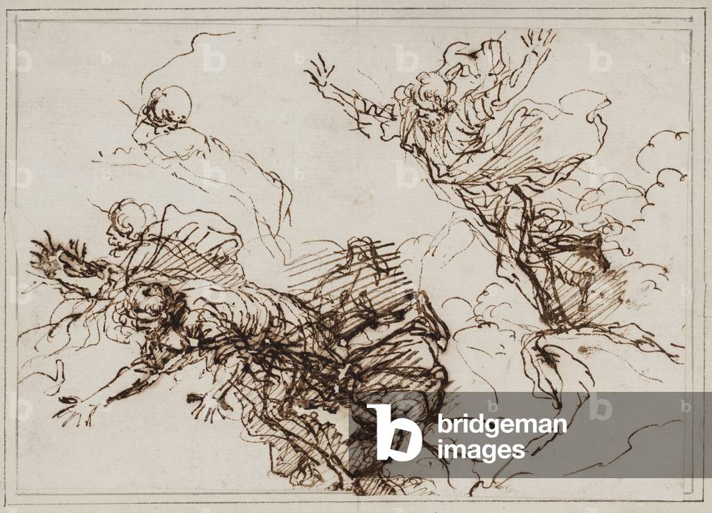 Studies for the Death of Empedocles by Salvator Rosa, b/w
