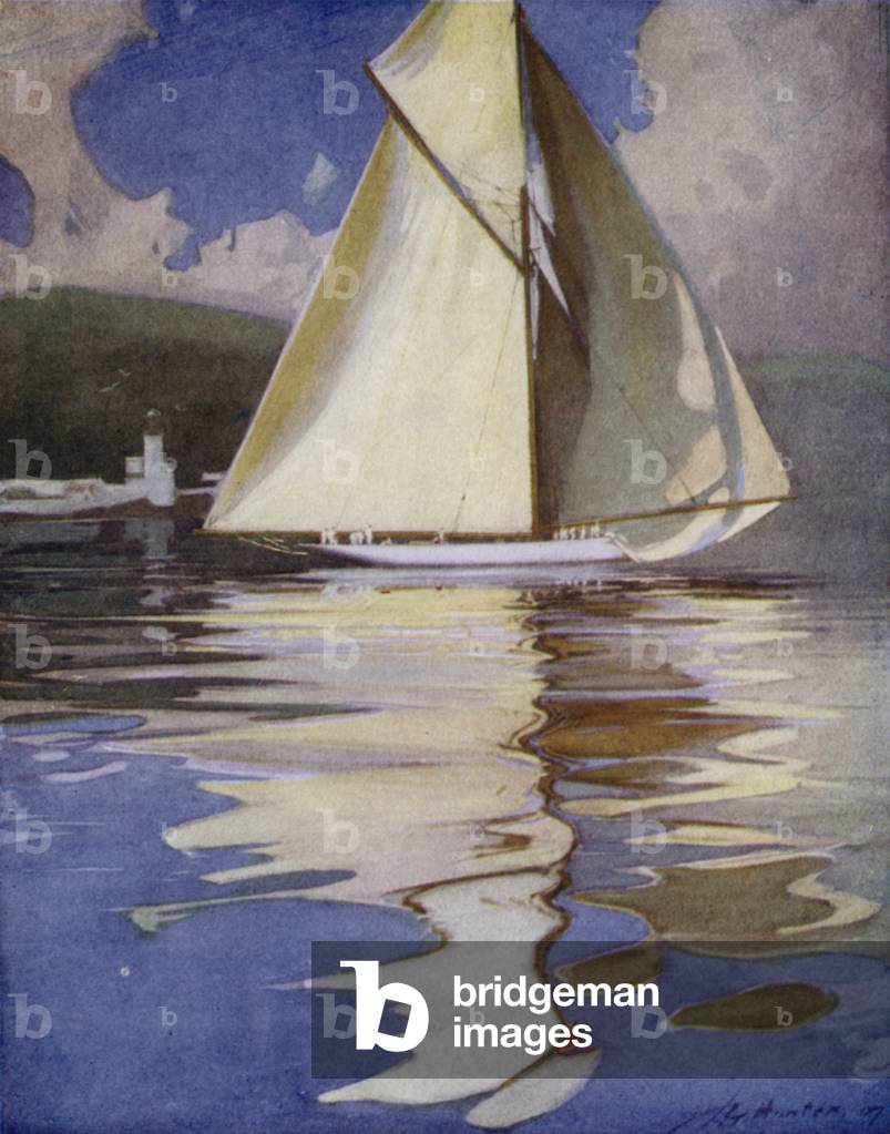 "Yacht Kariad passando “The Cloch” Light-house (colore lito)" di John Young Hunter