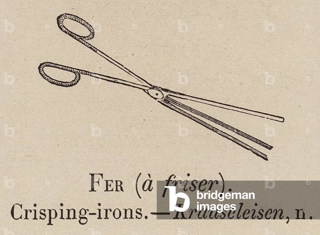 "Le Vocabulaire Illustre: Fer (ein Friser); Knässeeisen; Krauseleisen (Gravur)" 1873 von European School