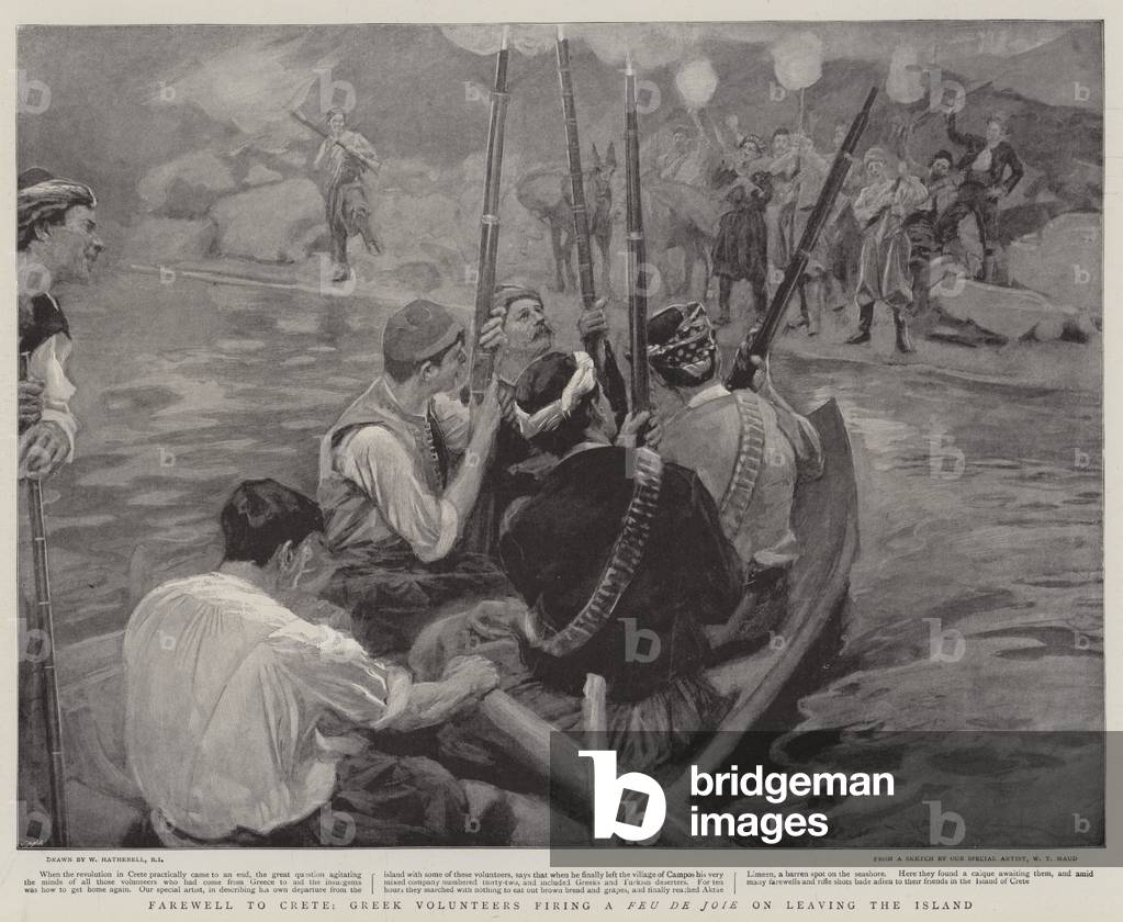 Farewell to Crete, Greek Volunteers firing a Feu de Joie on leaving the Island (litho)