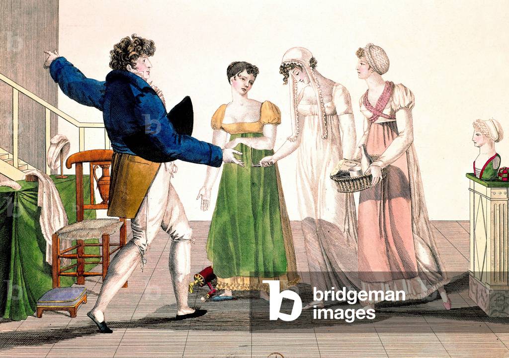 Bild von Gravur "Damenmode Gravur aus einem Buch über Französisch Gewohnheiten zur Zeit von Directoire (1795-1