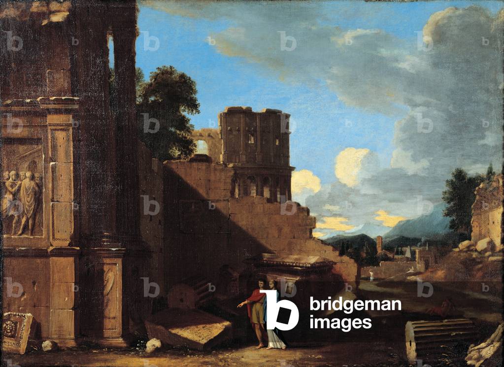 Landscape with Classical monuments (oil on canvas)