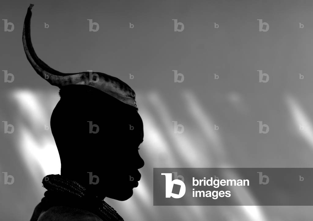 Image of Photography depicting Himba Man with Traditional Hairstyle, b/w