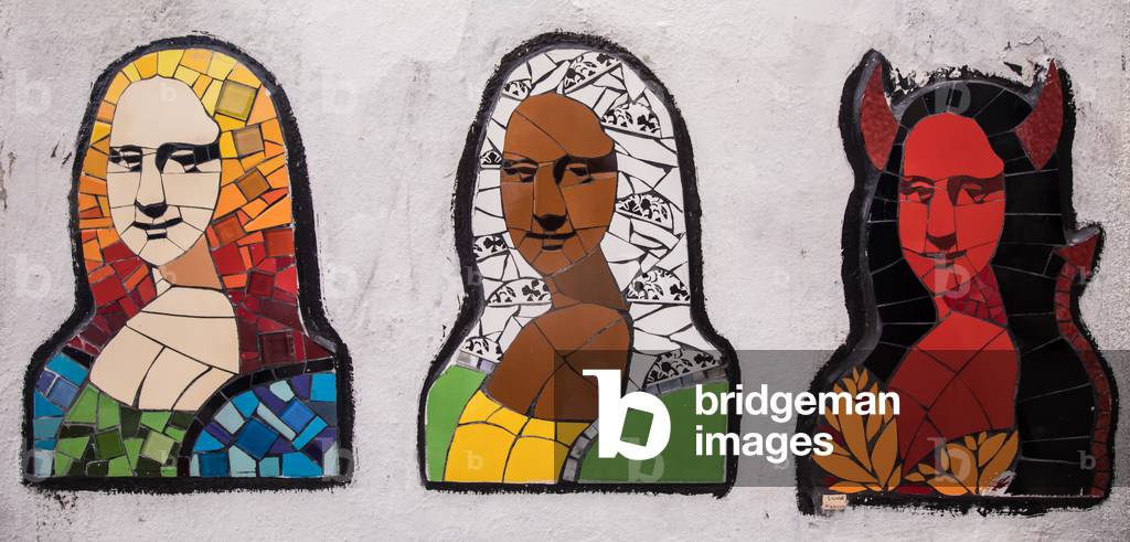 Mosaics on wall, Selarón Steps, Lapa District, Rio de Janeiro, Brazil, March 2018 (photo)