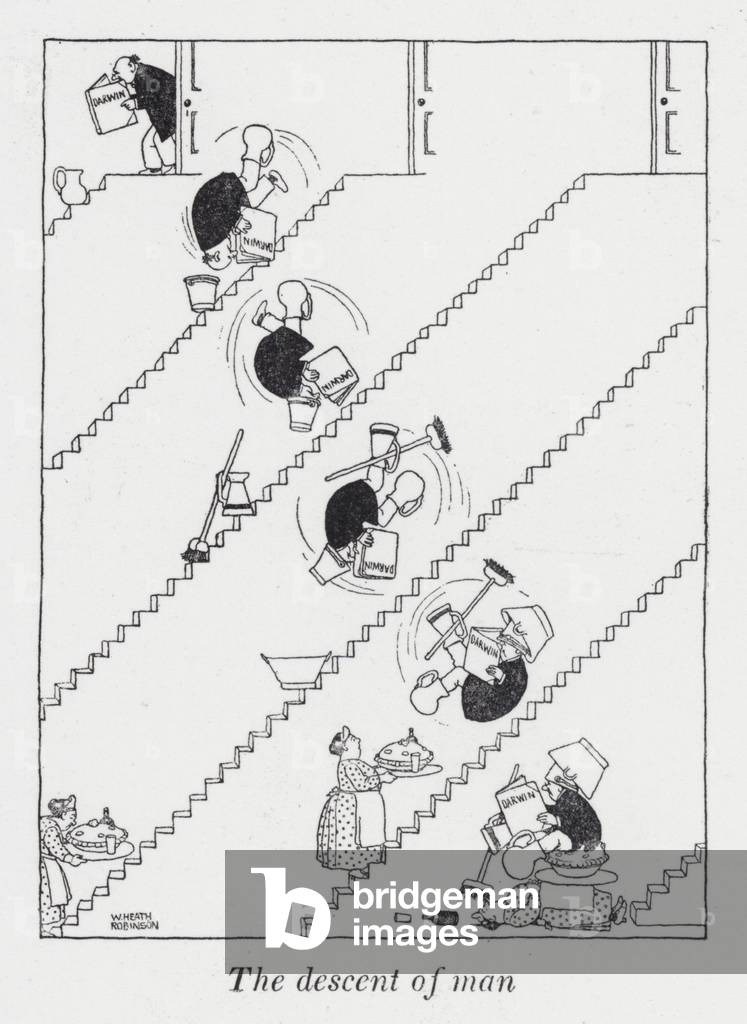 Image of Print depicting The descent of man (litho) by William Heath Robinson