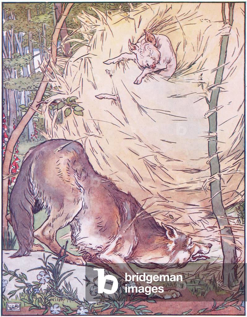 “Dann werde ich schnüffeln und ich puff, und ich werde dein Haus in die Luft jagen” (Farbe litho)