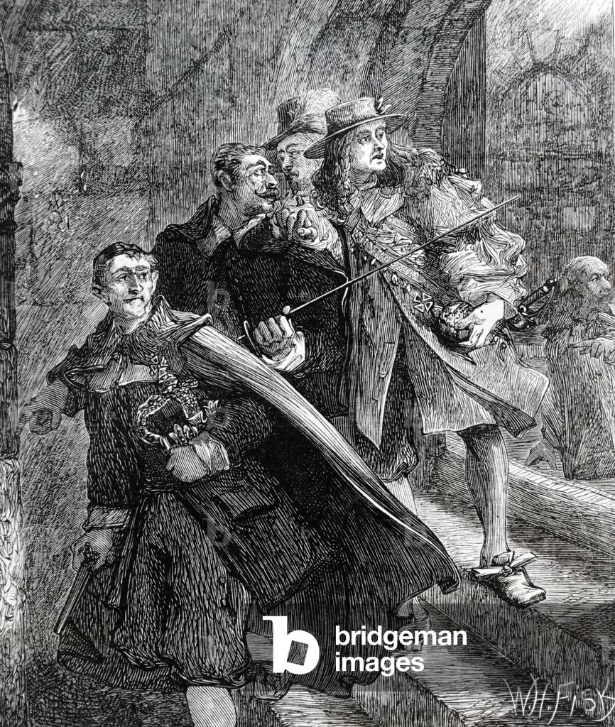 Illustration mit Captain Blood, der versucht, die Krone vom Tower of London zu stehlen, 1870 (Gravur)