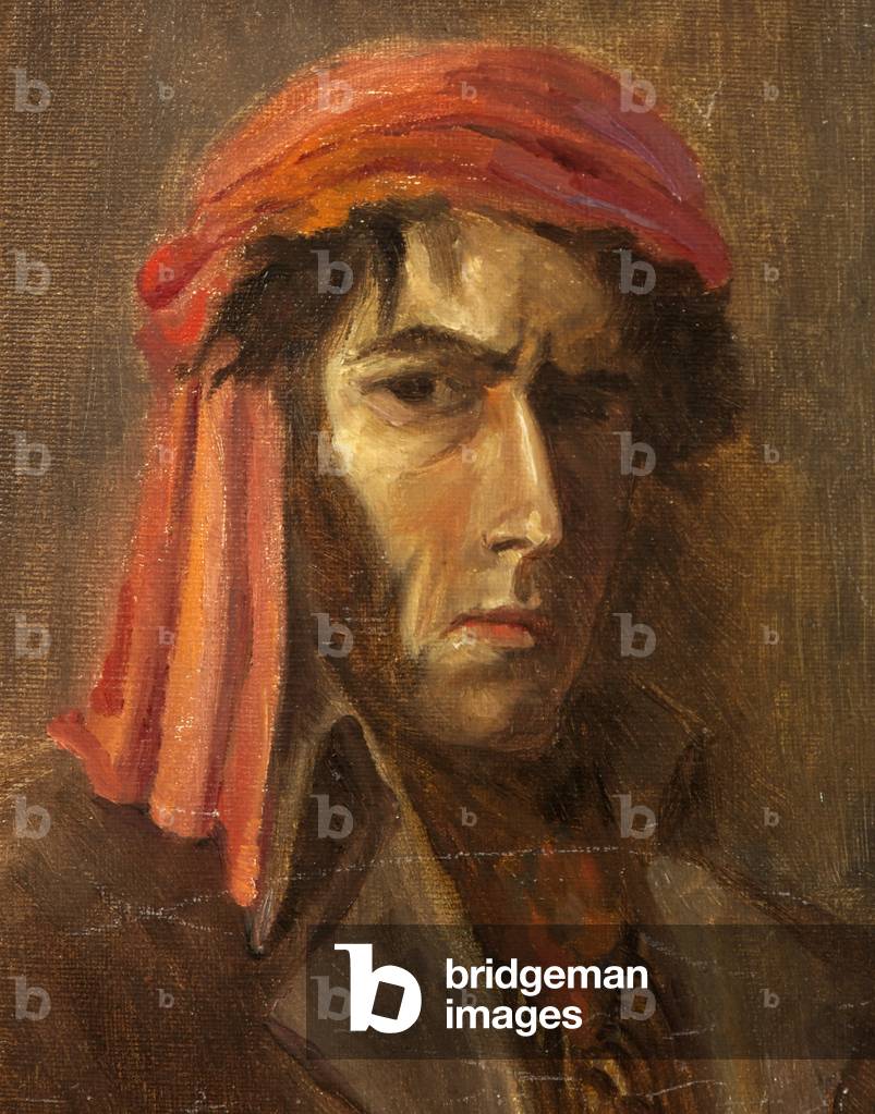 Image de Peinture représentant Autoportrait au turban rouge par Charles Paget Wade, b/w