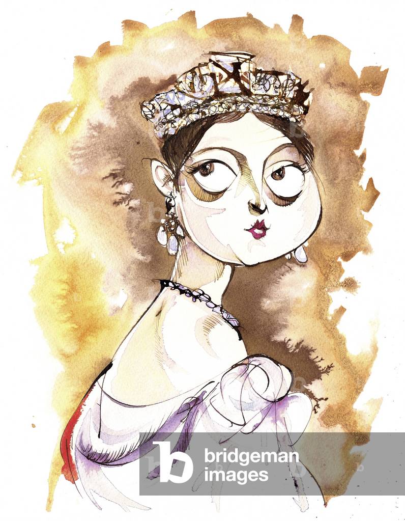 Queen Victoria of Great Britain English monarch (1819-1901); caricature (after a painting by Thomas Sully of 1