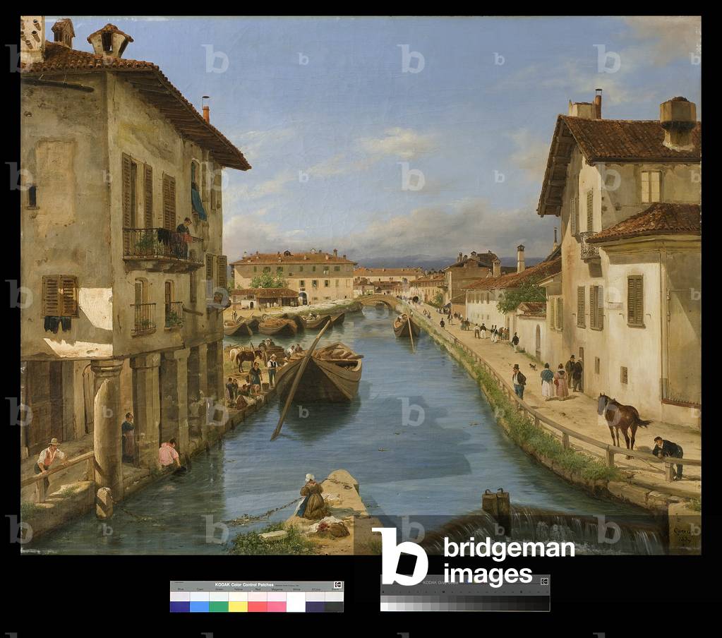 View of Naviglio Canal from the San Marco Bridge in Milan, 1834 (oil on canvas)