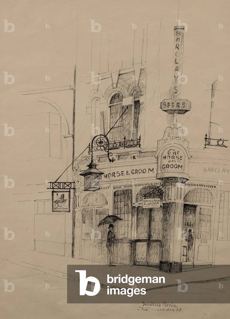 Pub, Londra, 1957 (inchiostro indiano su carta)