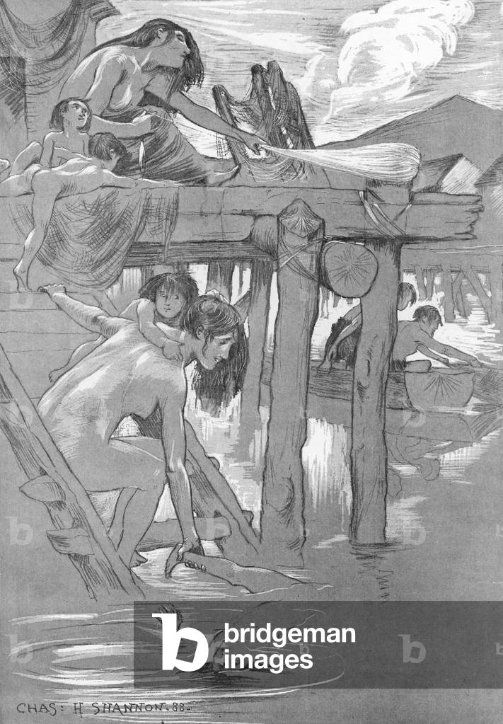 Ein urzeitliches Badeort (Litho)