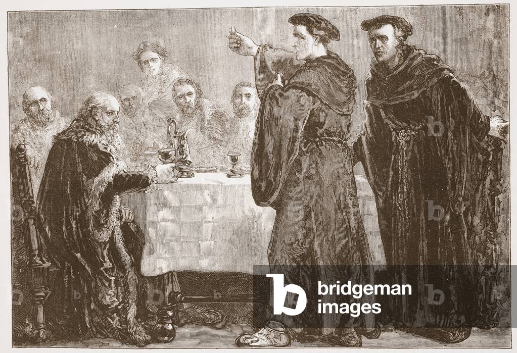 Lutero sfidando Carlstadt a scrivere contro di lui, illustrazione da 'The History of Protestantism 'di James A