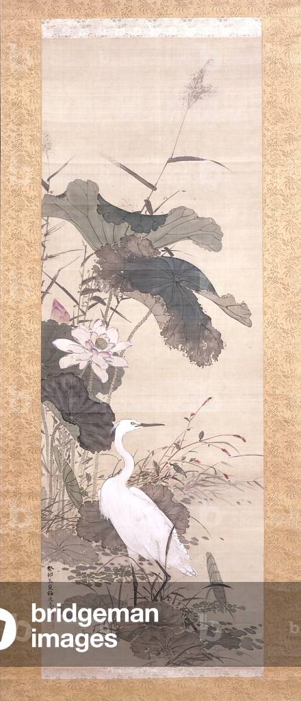 Loto E Snevoso Airone (inchiostro, colore, seta)