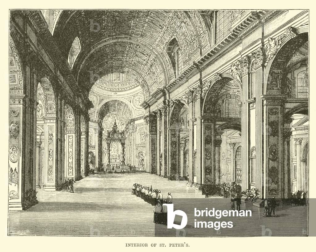 "Interno di St Peter's (incisione)" di English School, b/w