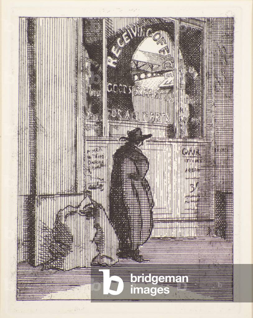 Parcels office, 20th century (etching)