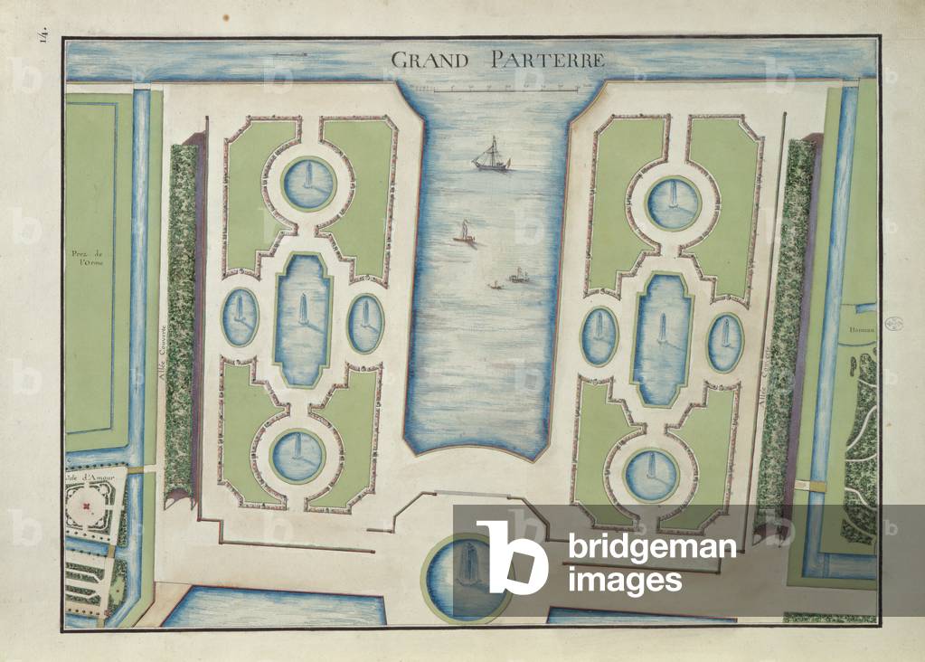 Das Grand Parterre der Chateaux de Chantilly, 1784 (w/c auf Papier)