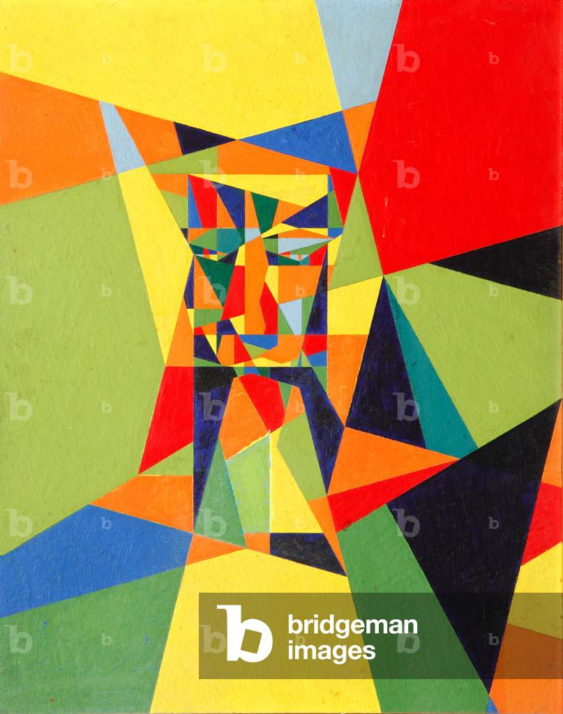 astratto espressionista in rosso giallo e blu (olio su tavola)