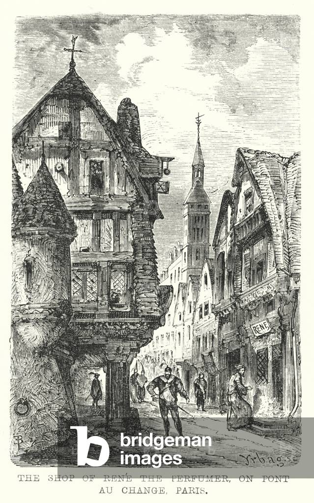 Il negozio di René il profumiere, sul Pont au Change, Parigi (incisione)