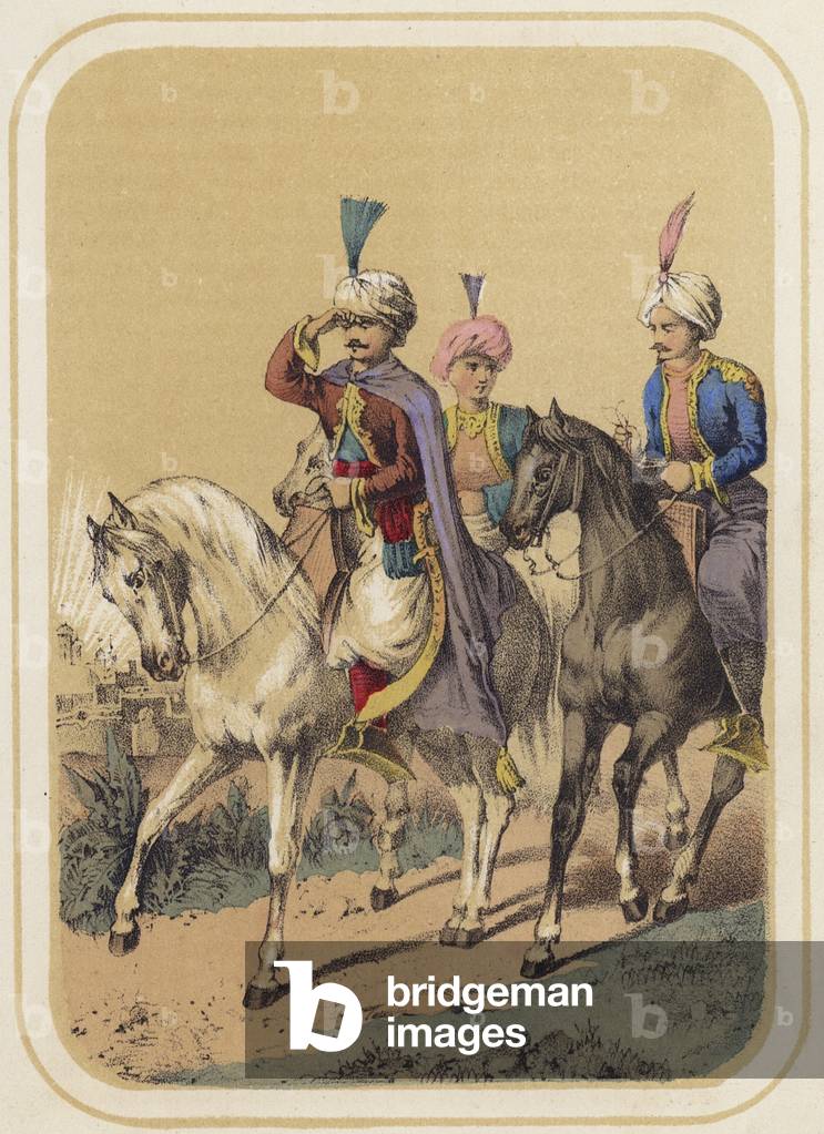 I tre principi, una scena da Mille e una notte (litografia a colori)