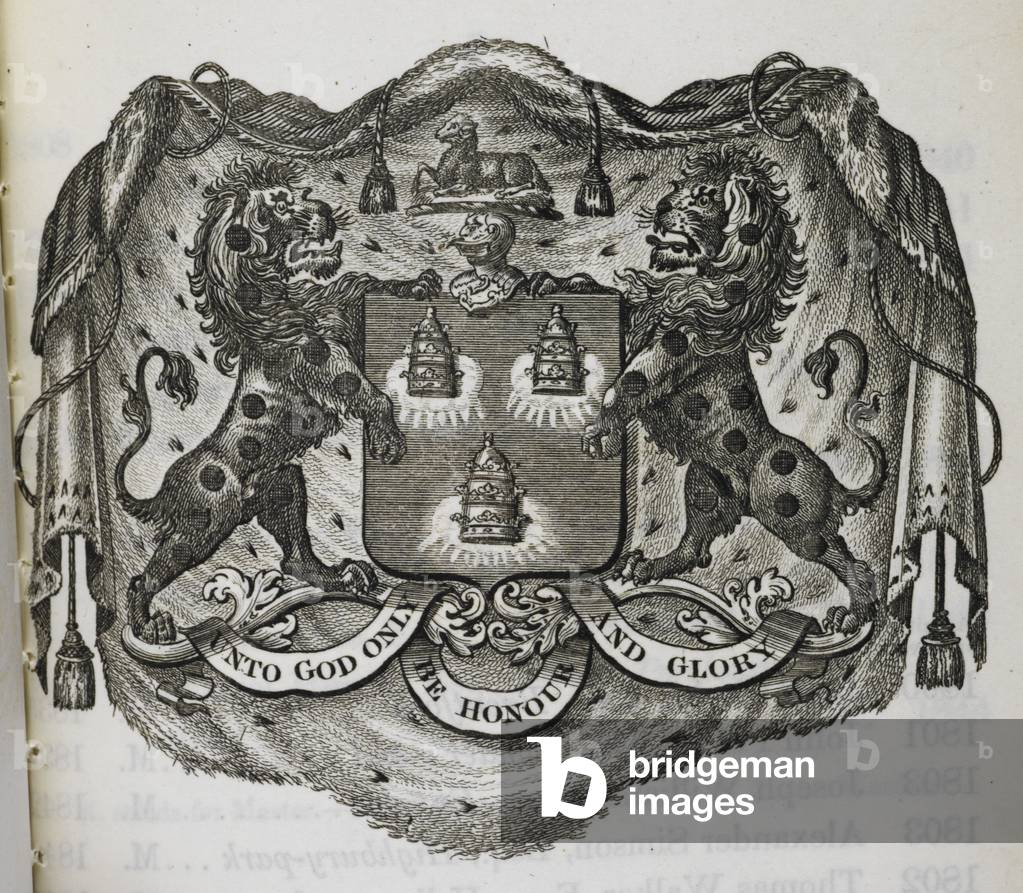 Crest and motto of the Worshipful Company of Drapers, b/w
