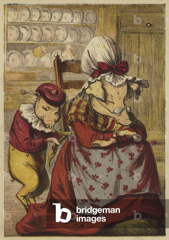 Image de Gravure représentant L'histoire des cinq petits cochons (gravure colorée) par English School