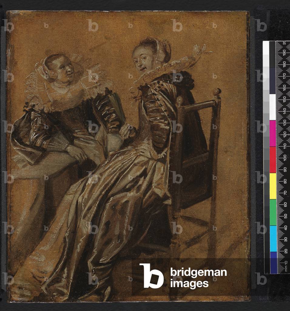 Two ladies seated at a table by Dirck Hals