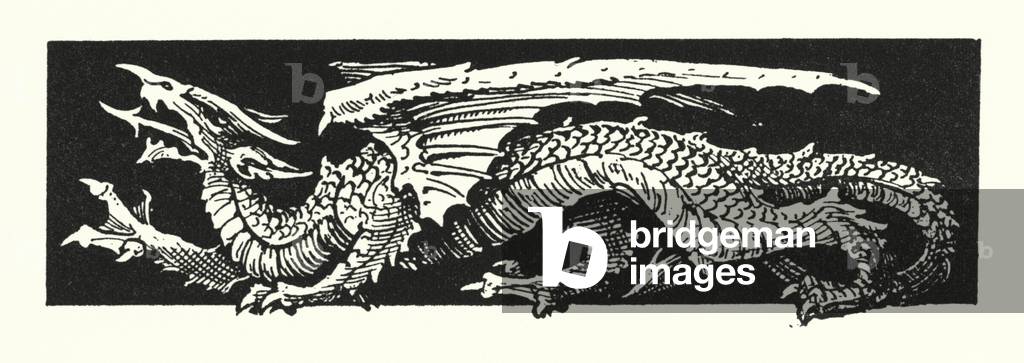 Dragon (engraving) by English Artist, b/w