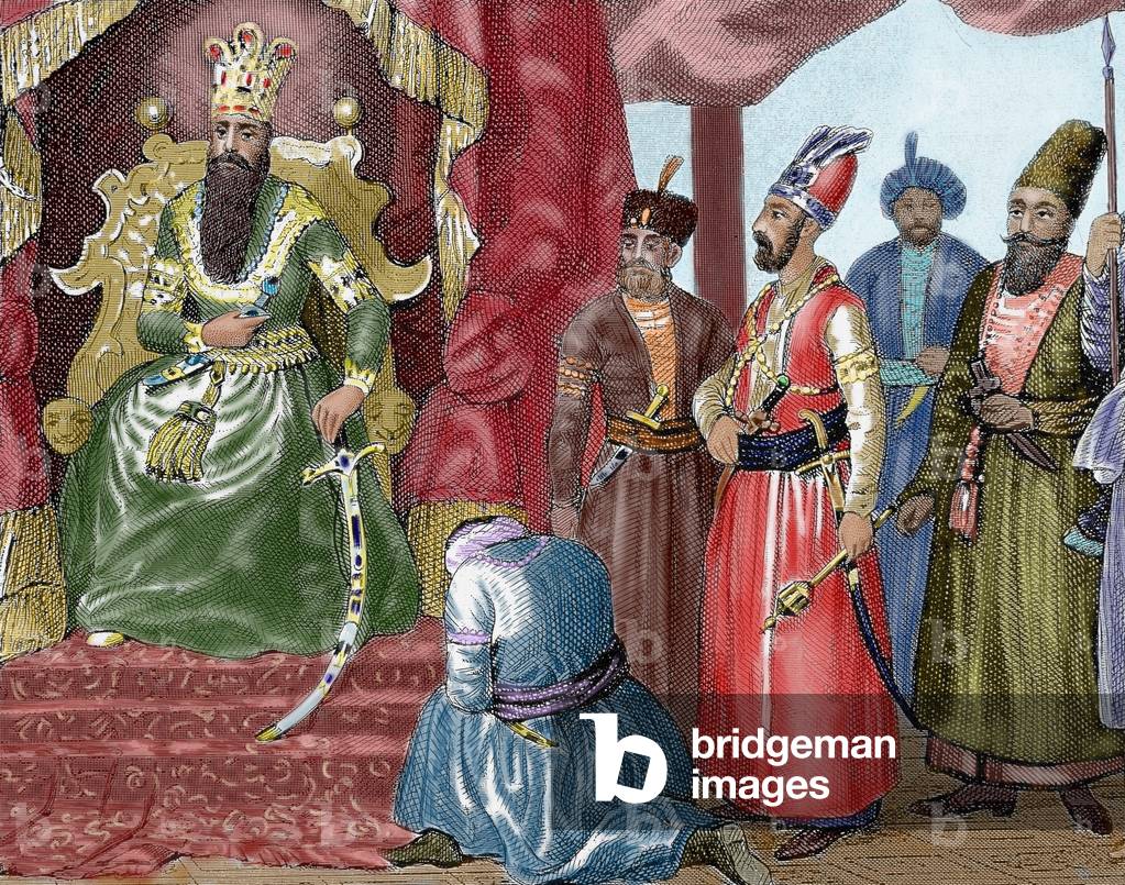 Sultano dà il benvenuto ai membri del Consiglio nell'aula di tribunale Palazzo Topkapi. Istanbul. - Tacchino.