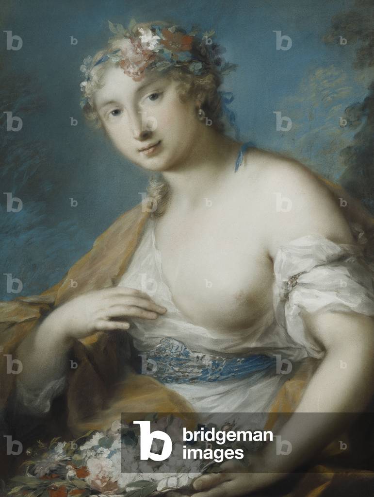 Flora, mezza lunghezza, in possesso di un cesto di fiori, (pastello)