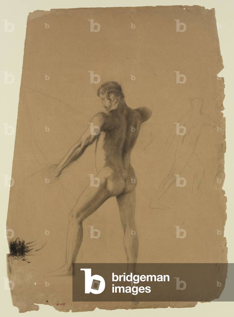 nudo maschio con arco e le freccia (gessetti su carta)