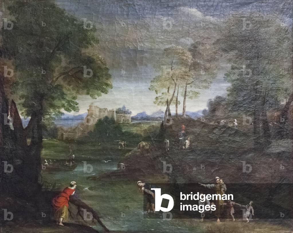 Landschaft mit Ford, (Öl auf Leinwand)