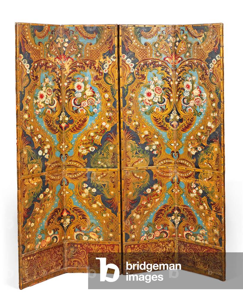 Polychrome dekorierte Vierfach-Bildschirm (Leder)