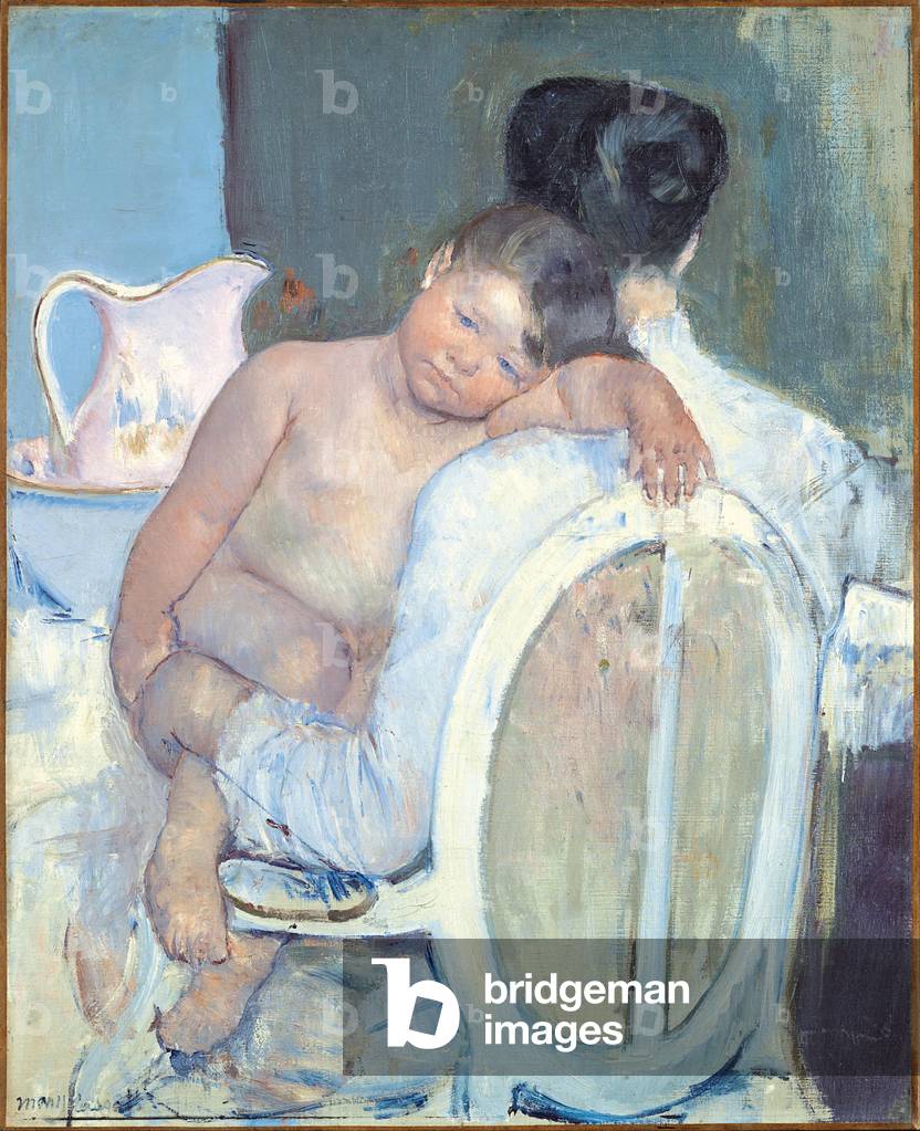 Frau sitzt mit einem Kind in ihren Armen, um 1890 (Öl auf Leinwand)