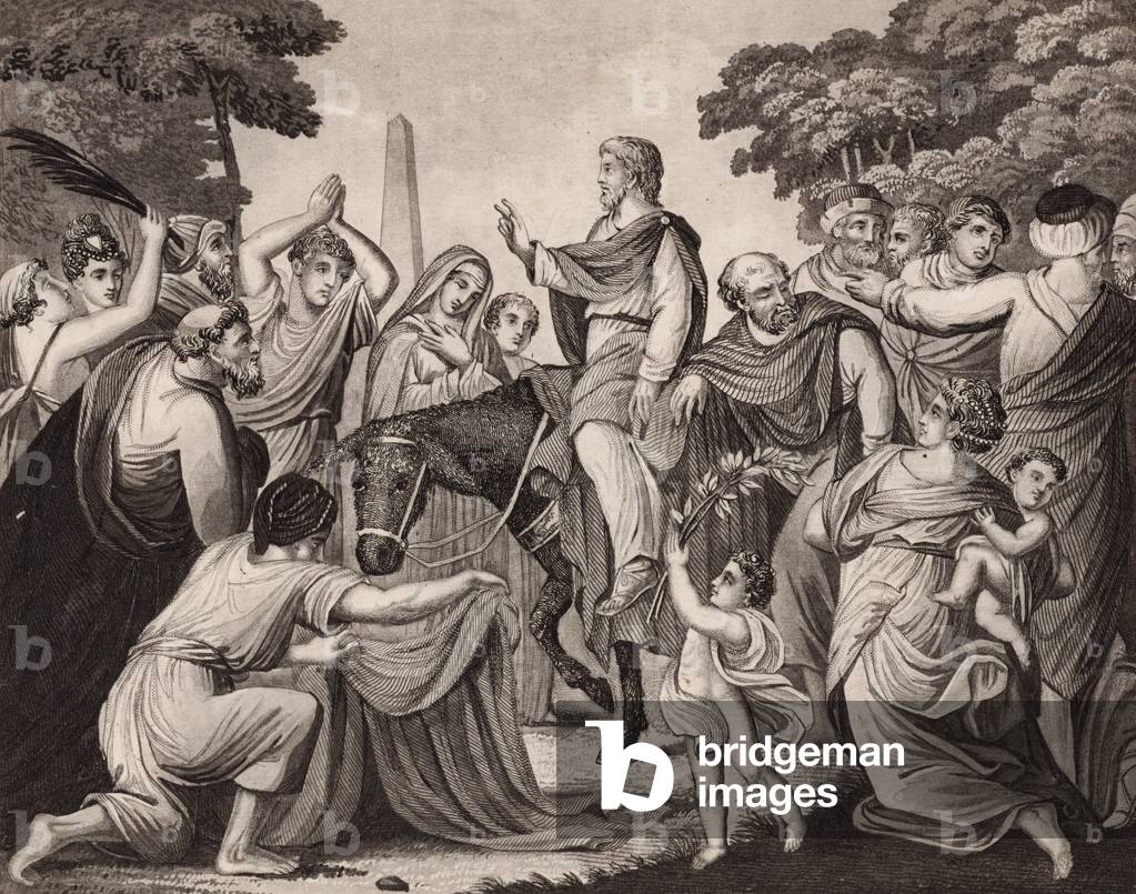 "Ingresso di Cristo a Gerusalemme (incisione)" di English School, b/w