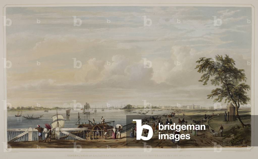 Allgemeine Ansicht von Kalkutta, vom Eingang zum Wassertor von Fort William. Von Ansichten von Kalkutta und se