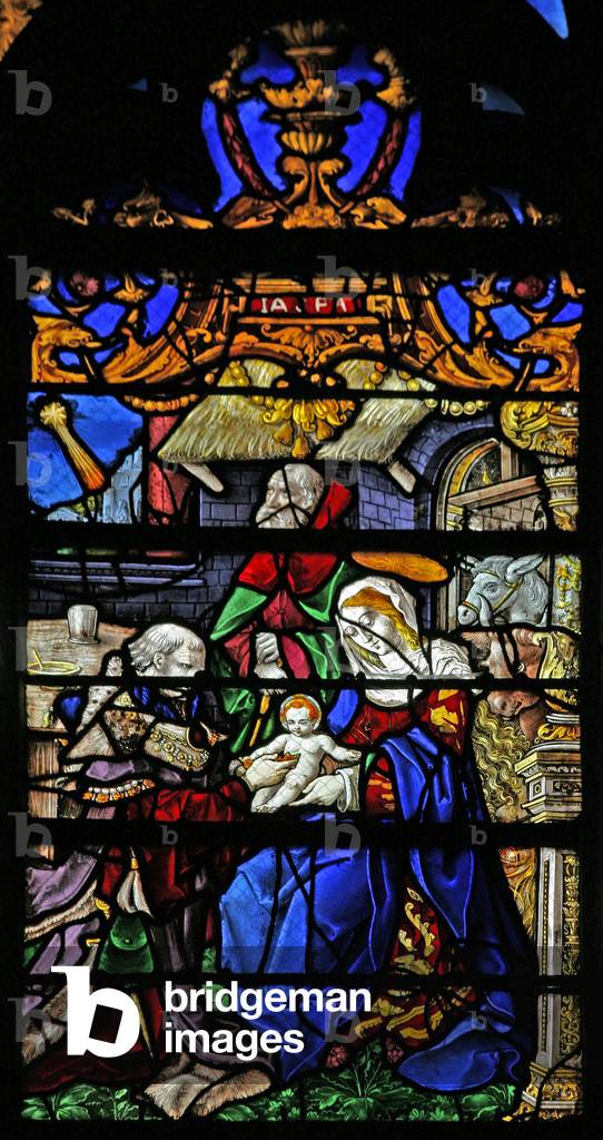 "Finestra w21 raffigurante l'Adorazione dei Magi (vetro colorato)", c.1525 di French School
